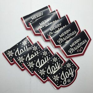 Merry Christmas Joy Candy Cane Set 10 Gift Bag Toppers Black Red Snowflake